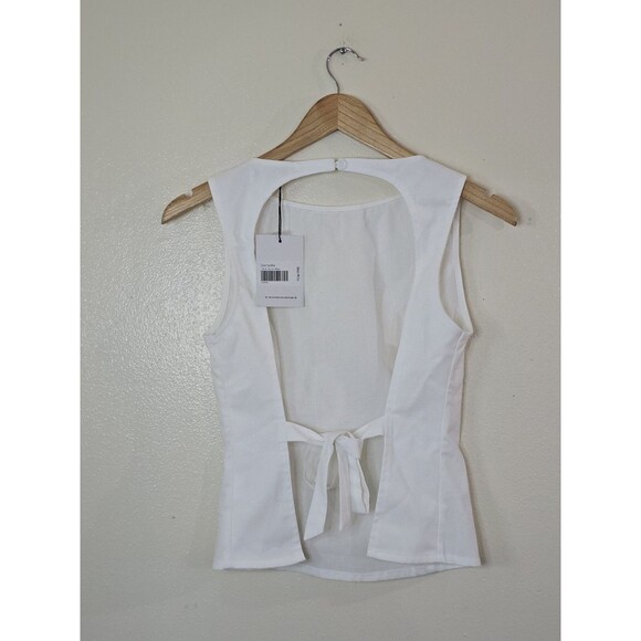 Princess Polly Womens Lilitina Top White Size US 4 New Linen Blend Open Back - Picture 5 of 10